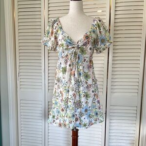 Floral Tie-Front Blouse with Puff Sleeves